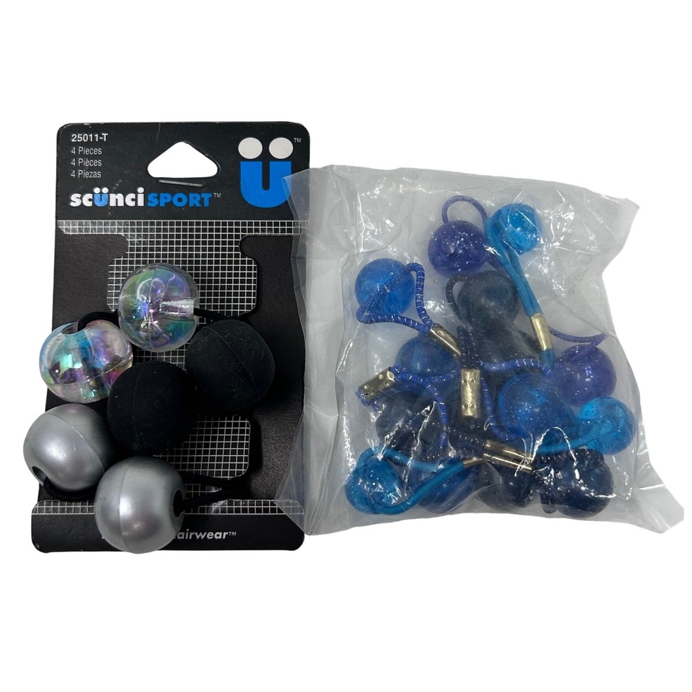 Scunci Sport Ball Hair Ties Vintage Y2K Iridescent Blue Glitter Bauble Bundle